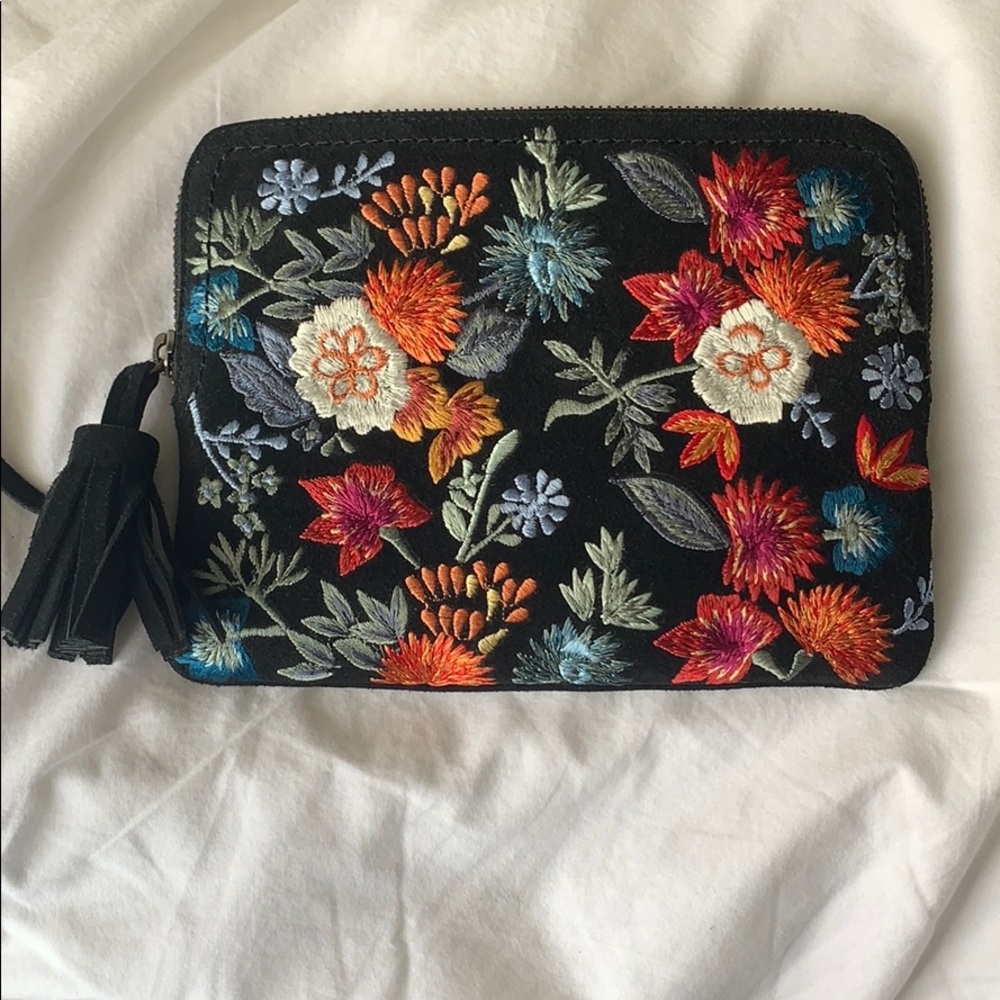 Lucky Brand Suede Embroidered Clutch